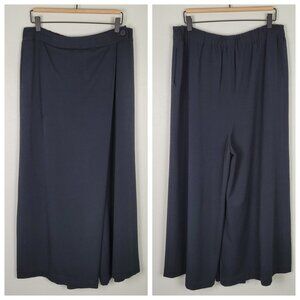 Oak + Fort Size 10 Trousers Pants Front Wrap Wide Leg Elastic Waist Navy Blue